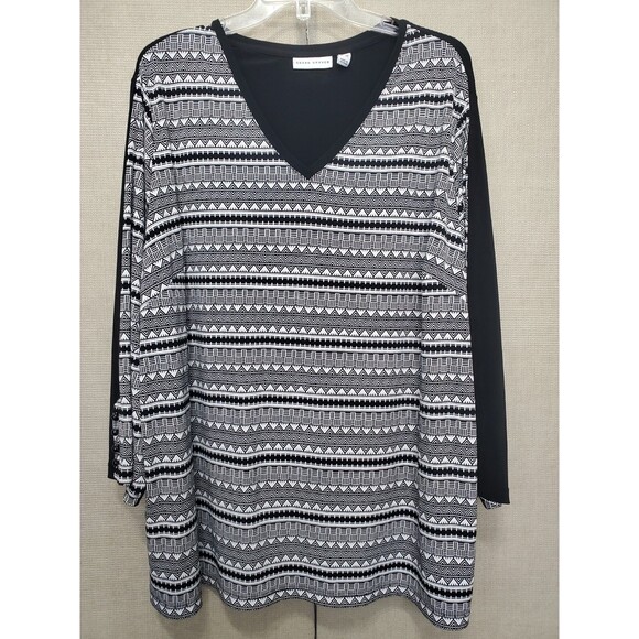 Susan Graver LiquidKnit Geo Print V-Neck Tunic w/Button Detail Size 3X - Picture 1 of 8